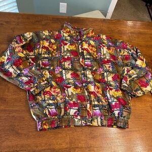 Vintage ARGEE Sports floral patterned shell bomber jacket jewel tones size Med